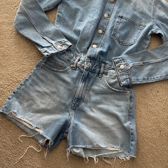 NWT Zara Short Denim Jean Jumpsuit Romper - Picture 13 of 14